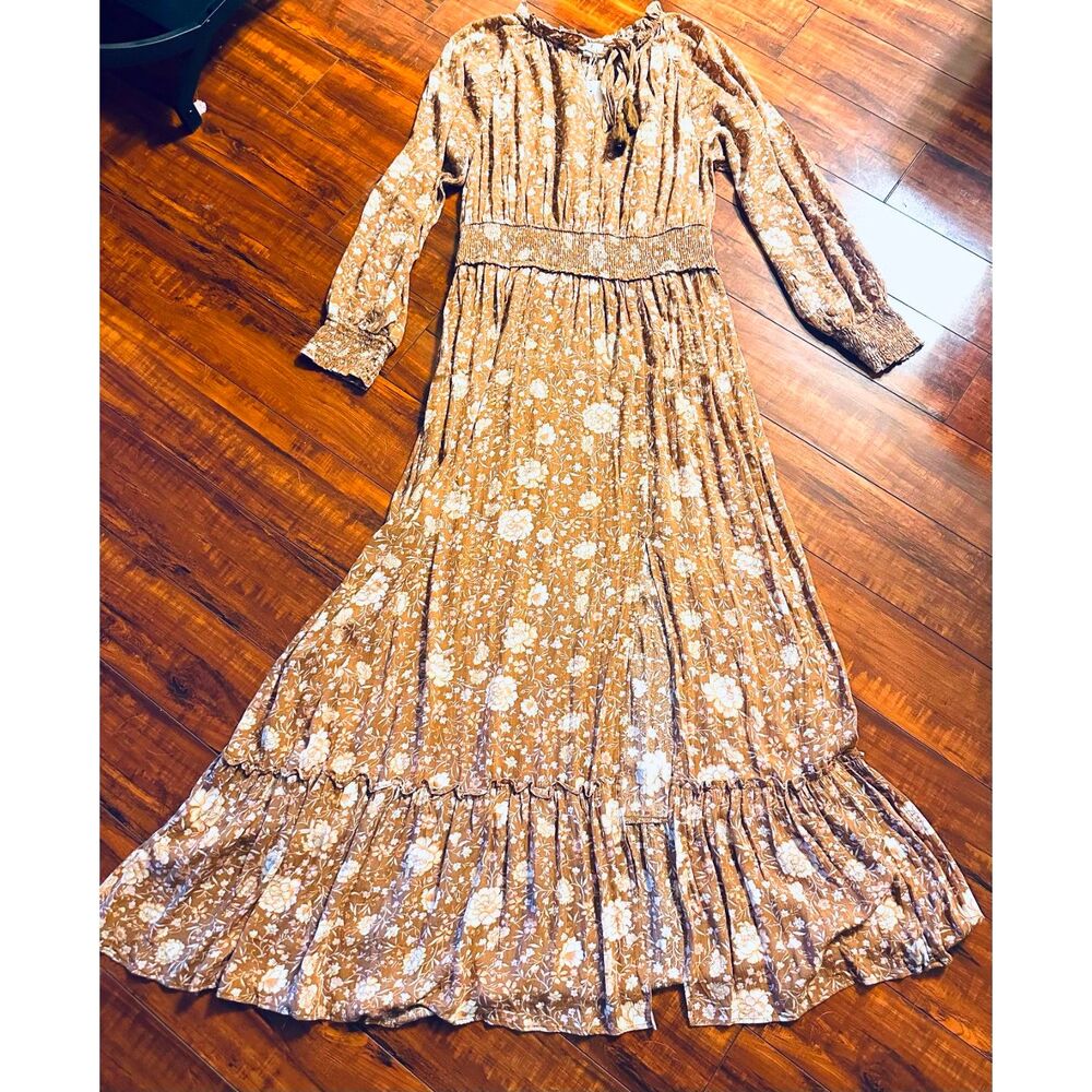 NWT Easel Fairytale Cottagecore Festival Smocked Waist Tiered Boho Maxi Dress M